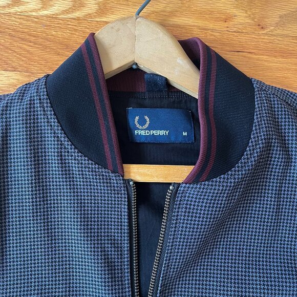 FRED PERRY Dark Grey Micro Hounds Tooth Zip Up Mod Ska Bomber Jacket M - Picture 2 of 4